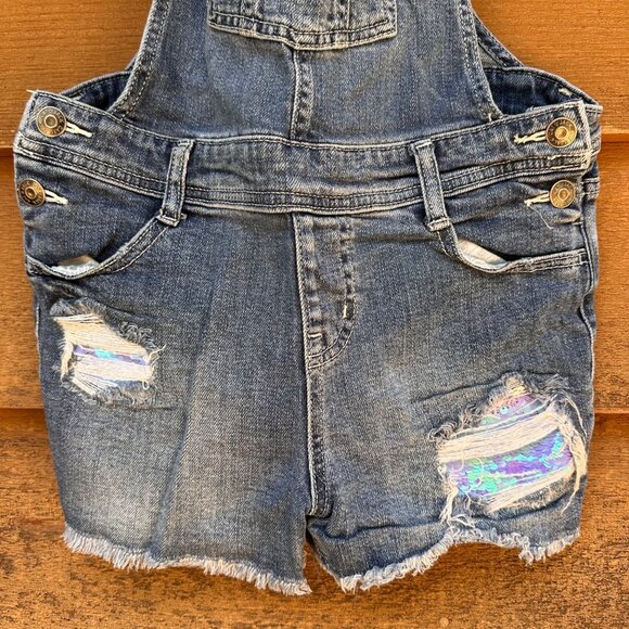 Cat & Jack Girls Sequin Super Stretch Denim Overall Shorts Size L 10/12 - Picture 5 of 11